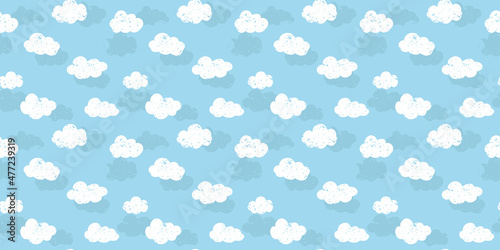 Handwriting clouds background. Seamless pattern. Vector. 手書きの雲パターン