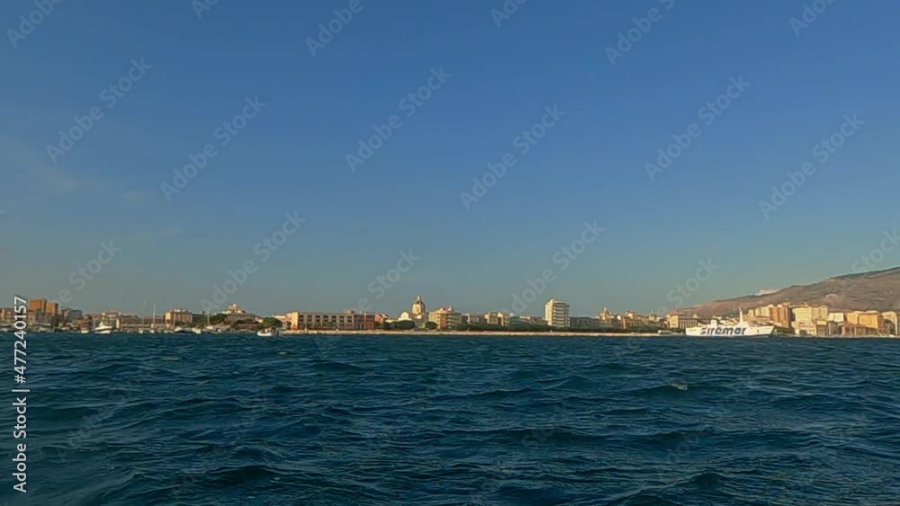 Trapani cityscape and coastline seen from the sea. Italy Trapani cityscape and coastline seen from the sea. Italy