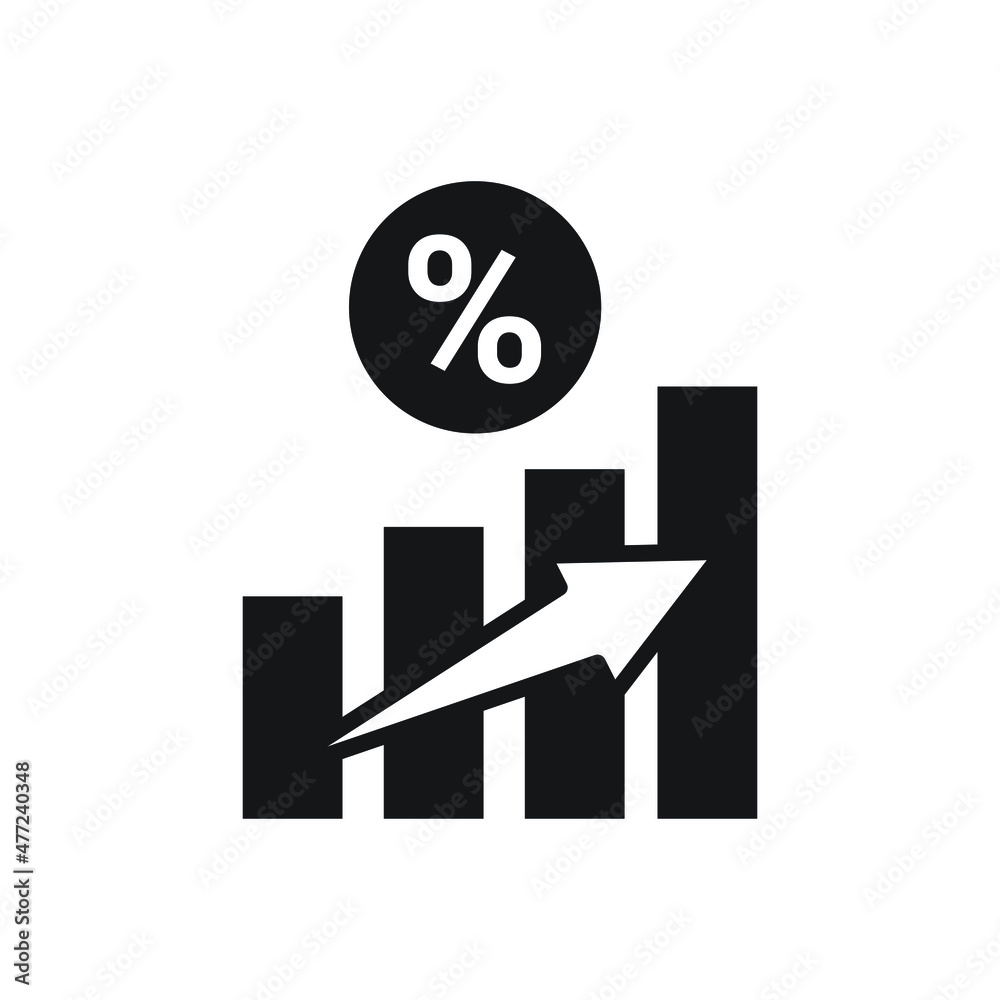 Loan percent growth line icon. Discount sign. Credit percentage symbol. Vector illustration Loan percent growth line icon. Discount sign. Credit percentage symbol. Vector illustration