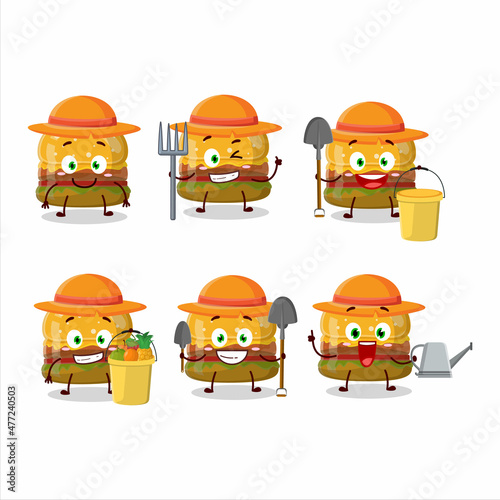 Farmer hamburger gummy candy cute mascot character with fork