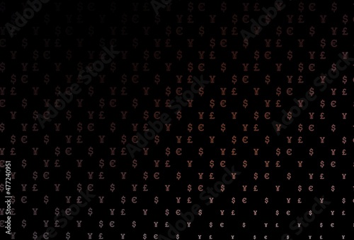 Dark red vector pattern with EUR, USD, GBP, JPY.