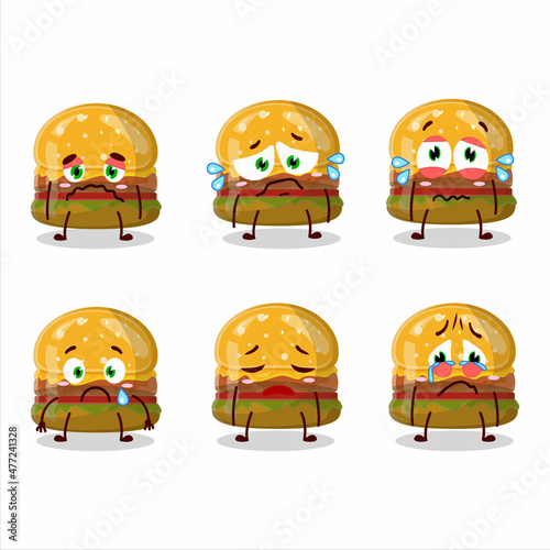 Hamburger gummy candy cartoon character with sad expression