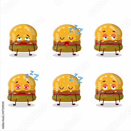 Cartoon character of hamburger gummy candy with sleepy expression