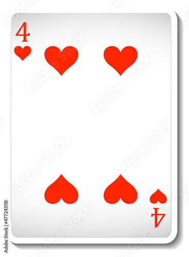 Four of Hearts Playing Card Isolated