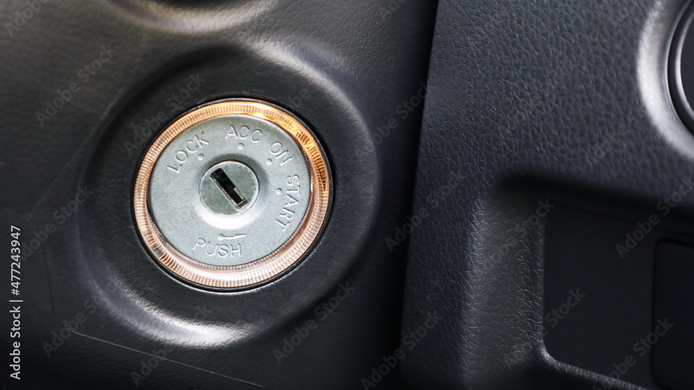 vehicle ignition switch. Closeup and focus on the subject. vehicle ignition switch. Closeup and focus on the subject.