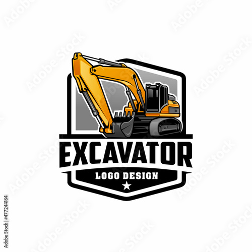 excavator - heavy equipment construction - earth mover logo vector isolated