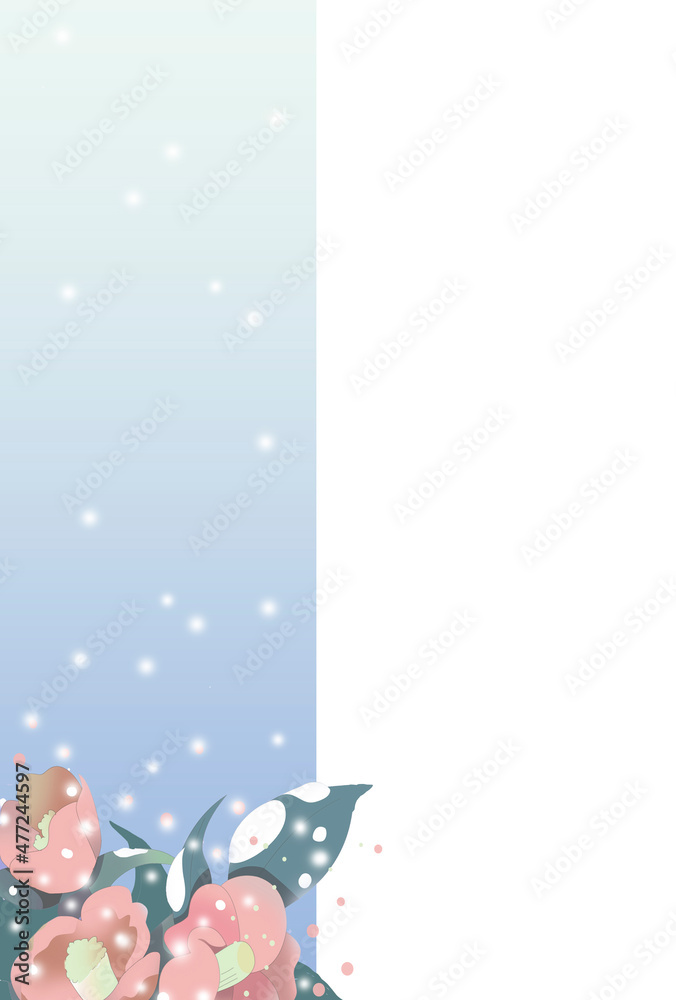 Fototapeta premium 喪中ハガキイラスト 素材雪降る日の寒椿