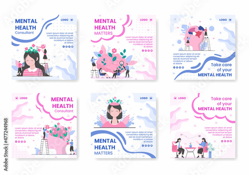 Mental Health Care Post Template Flat Design Illustration Editable of Square Background for Social media, Greeting Card and Web