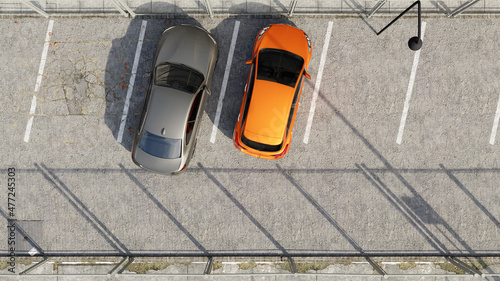 Empty parking lots, aerial view. 3D realistic Rendering