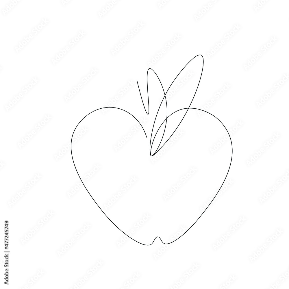 Apple silhouette line drawing vector illustration
