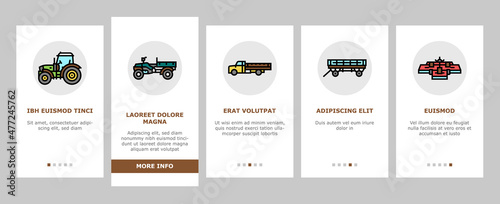 Obraz na plátně Farm Equipment And Transport Onboarding Mobile App Page Screen Vector