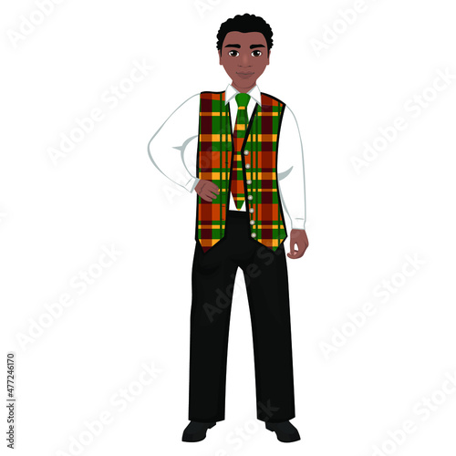 Men's folk national Jamaica costume. Vector illustration