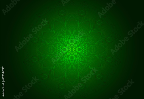 Abstract green background with floral mandala pattern.