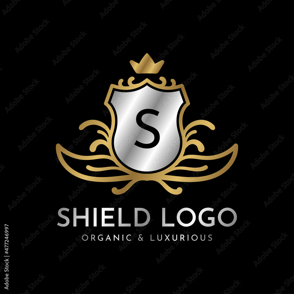 letter S shield gold and silver luxury vector logo design letter S shield gold and silver luxury vector logo design