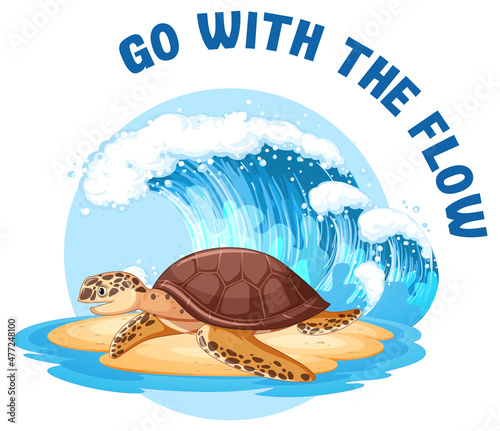 English idiom with picture description for go with the flow