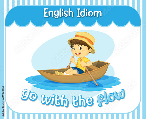 English idiom with picture description for go with the flow photo