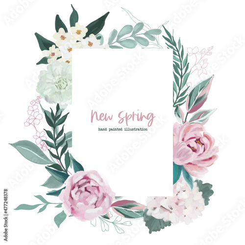 Lush floral frame with hand painted flowers
