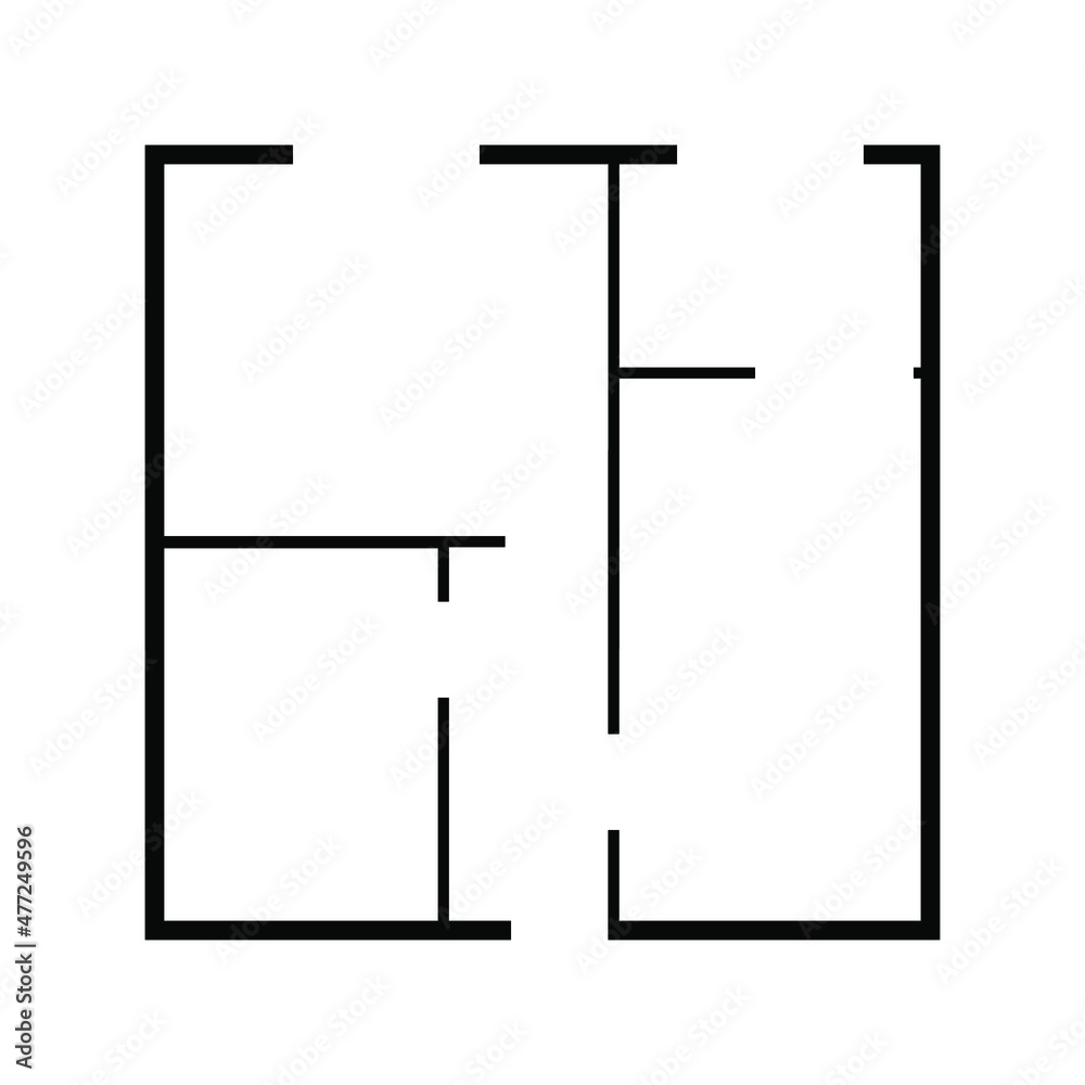 House plan simple flat vector icon isolated black on white background. Floor plan line illustration. House plan simple flat vector icon isolated black on white background. Floor plan line illustration.