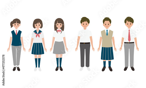 夏の学生服を着た学生男女セット