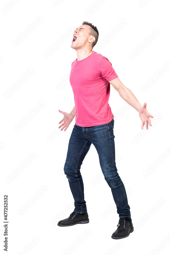 Furious male screaming with closed eyes isolated on white background Furious male screaming with closed eyes isolated on white background
