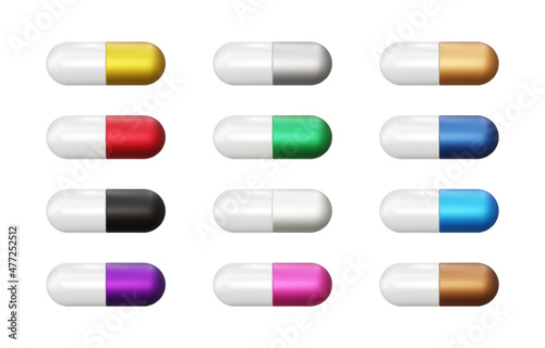 Realistic 3d pills collection vector illustration