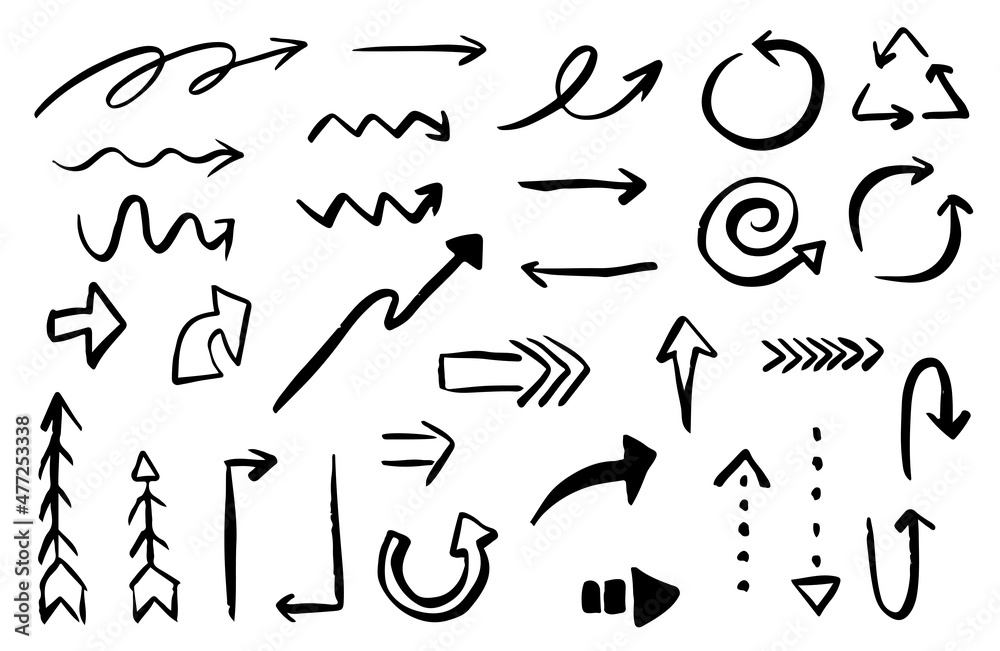 手描き 矢印 セット 白黒 ベクターイラスト 手描き 矢印 セット 白黒 ベクターイラスト