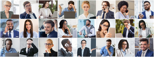 Bilde på lerret Set of business people in formal wear showing variety of emotions, using modern