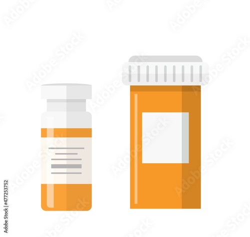 Yellow medical drug glass bottle with vitamin or vaccine vector isolated on white background