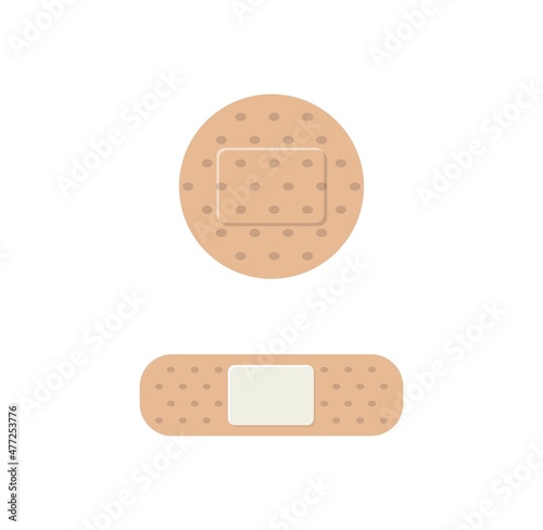 Medical plaster, medical plaster isolated on white background, wound plaster or bandage patch, vector adhesive health care