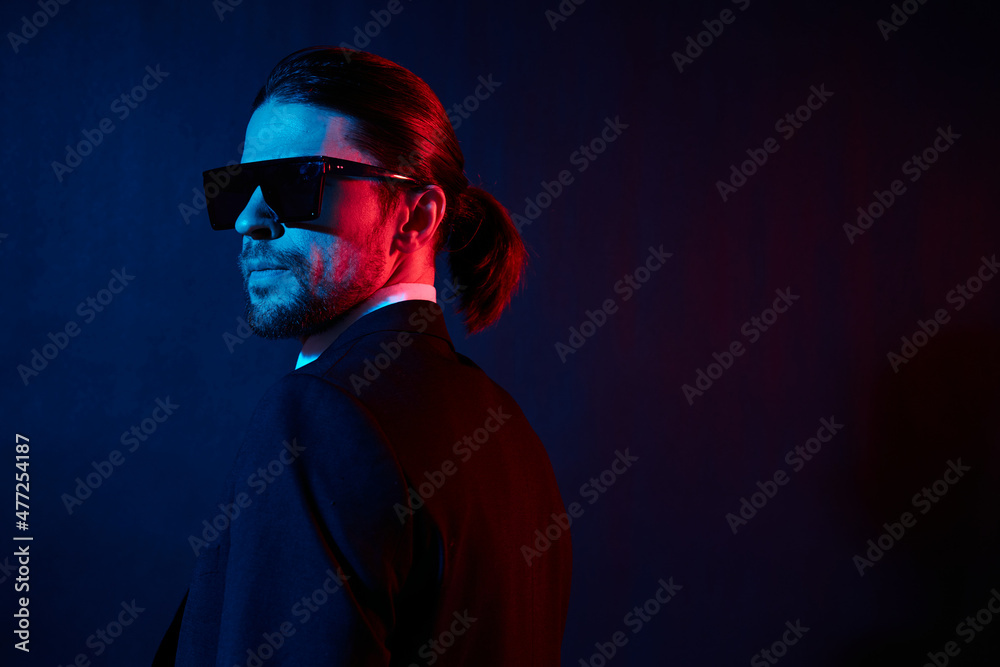 businessmen modern style suit fashion sunglasses dark background businessmen modern style suit fashion sunglasses dark background