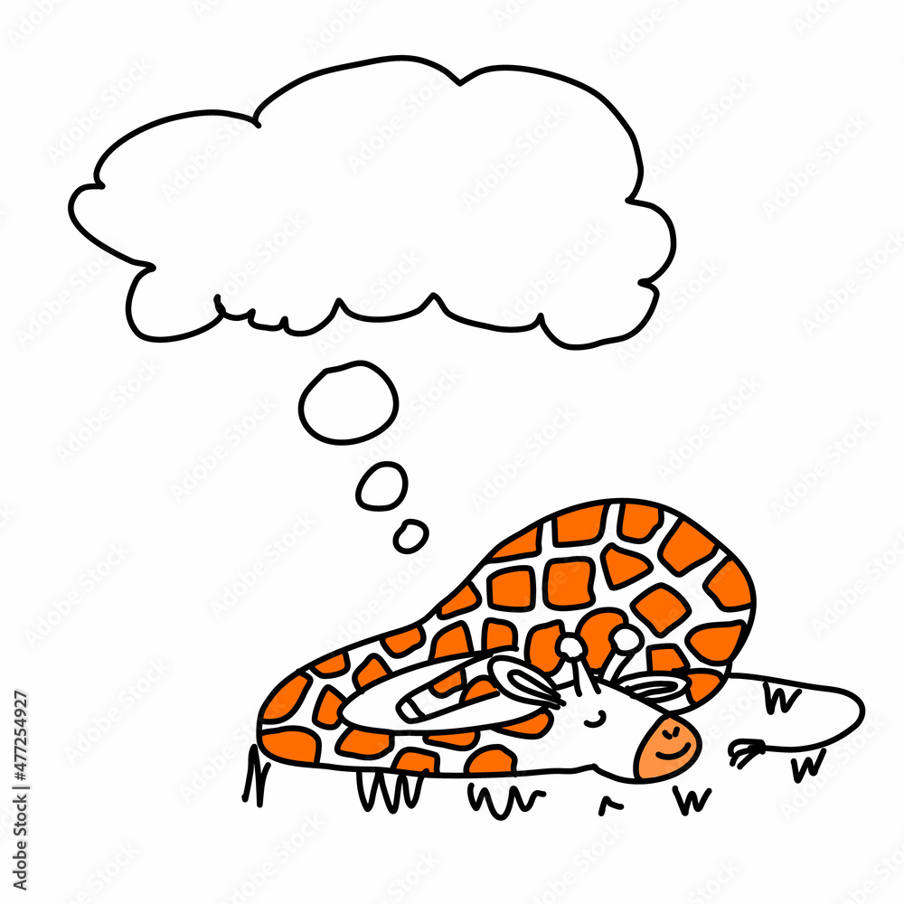 the giraffe sleeps and has a dream isolated in the style of doodles. Vector illustration the giraffe sleeps and has a dream isolated in the style of doodles. Vector illustration