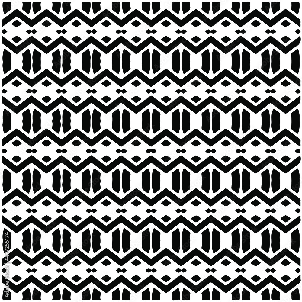 Seamless ethnic pattern color black and white.Can be used in fabric design for clothes, accessories; decorative paper, wrapping, background, wallpaper, Vector illustration. Seamless ethnic pattern color black and white.Can be used in fabric design for clothes, accessories; decorative paper, wrapping, background, wallpaper, Vector illustration.