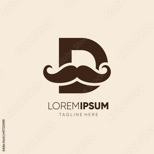 Initial Letter D Mustache Logo Design Vector Icon Graphic Emblem Illustration