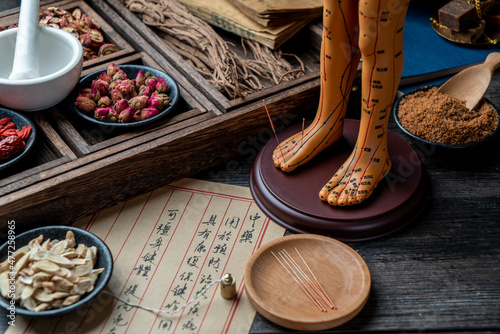 Acupuncture puppets and traditional Chinese medicine are on the table