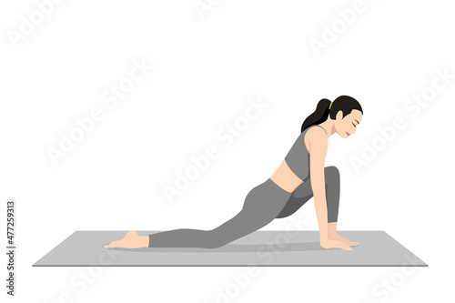 Crescent Low Lunge Pose Variation Hands Toes. Beautiful girl practice Anjaneyasana Variation Hands Toes. Young attractive woman practicing yoga exercise. working out, black wearing sportswear,