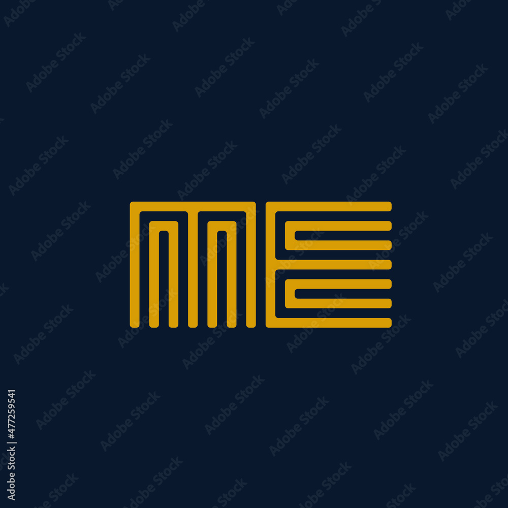 ME monogram logo.Letter m, letter e typographic icon.Lettering sign isolated on dark background.Alphabet initials.Modern, design, geometric, minimalist, web, tech style line characters. ME monogram logo.Letter m, letter e typographic icon.Lettering sign isolated on dark background.Alphabet initials.Modern, design, geometric, minimalist, web, tech style line characters.