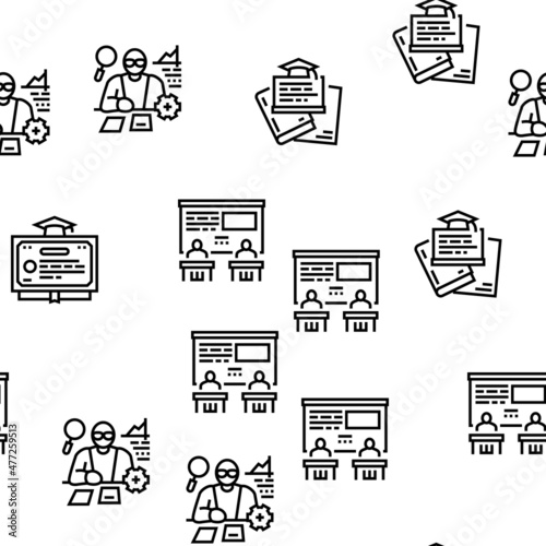 Higher Education And Graduation Vector Seamless Pattern Thin Line Illustration