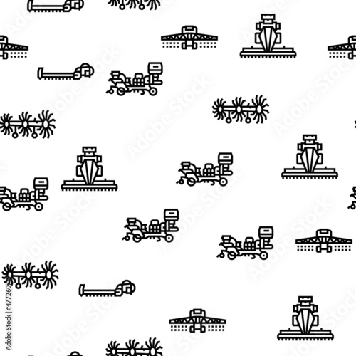 Farm Equipment And Transport Vector Seamless Pattern Thin Line Illustration