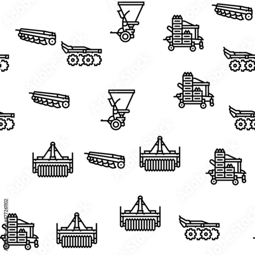 Farm Equipment And Transport Vector Seamless Pattern Thin Line Illustration