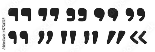 Set of quote marks. Hand-drawn quotation marks. Doodle style. Vector illustration