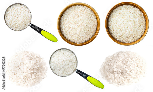 set of medium-grain polished rice cutout on white