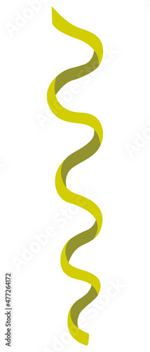 Serpentine. Cute yellow decoration for the holiday. The decorative ribbon is rolled up in a spiral. Colored vector illustration. Flat style. Outlines on an isolated background. Idea for web design.