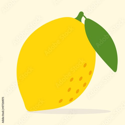 Lemon with leaves isolated on background. Vector illustration for decorative poster, natural product logo, farmers market.