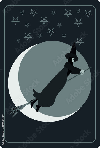 Obraz na płótnie retro poster of witch flying with broomstick w salonie