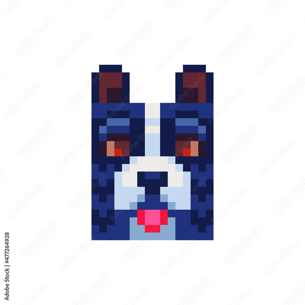 Dog head. Pixel art icon. Stickers and embroidery design. Logo design template for pet shops, veterinary clinics and animal shelters homeless. Isolated vector illustration. Dog head. Pixel art icon. Stickers and embroidery design. Logo design template for pet shops, veterinary clinics and animal shelters homeless. Isolated vector illustration.