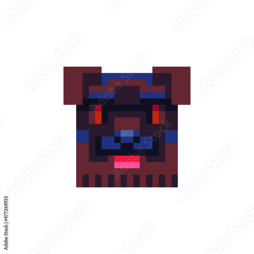 Dog head. Pixel art icon. Stickers and embroidery design. Logo design template for pet shops, veterinary clinics and animal shelters homeless. Isolated vector illustration. 