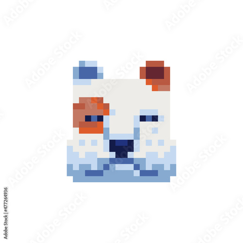 Dog head. Pixel art icon. Stickers and embroidery design. Logo design template for pet shops, veterinary clinics and animal shelters homeless. Isolated vector illustration. 
