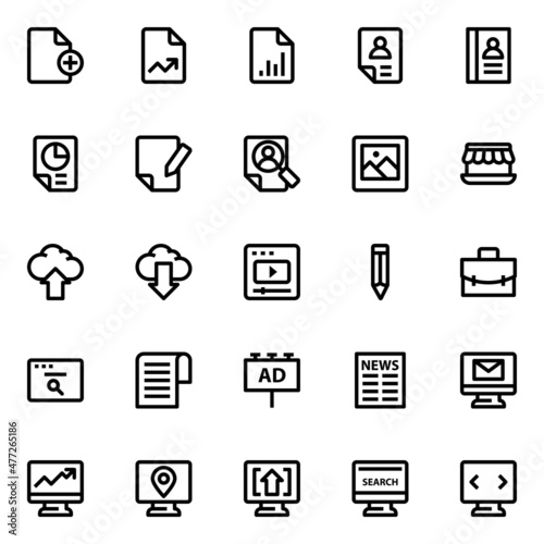 Outline icons for digital marketing.