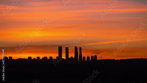 Timelapse of colourful sunset of Madrid skyline photo