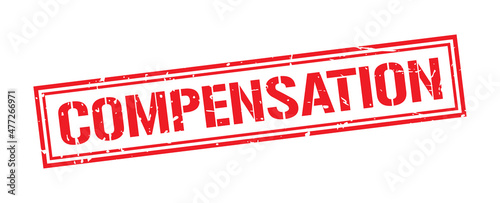 Compensation word stamp symbol isolated on white background. Grunge red rubber stamps sign.